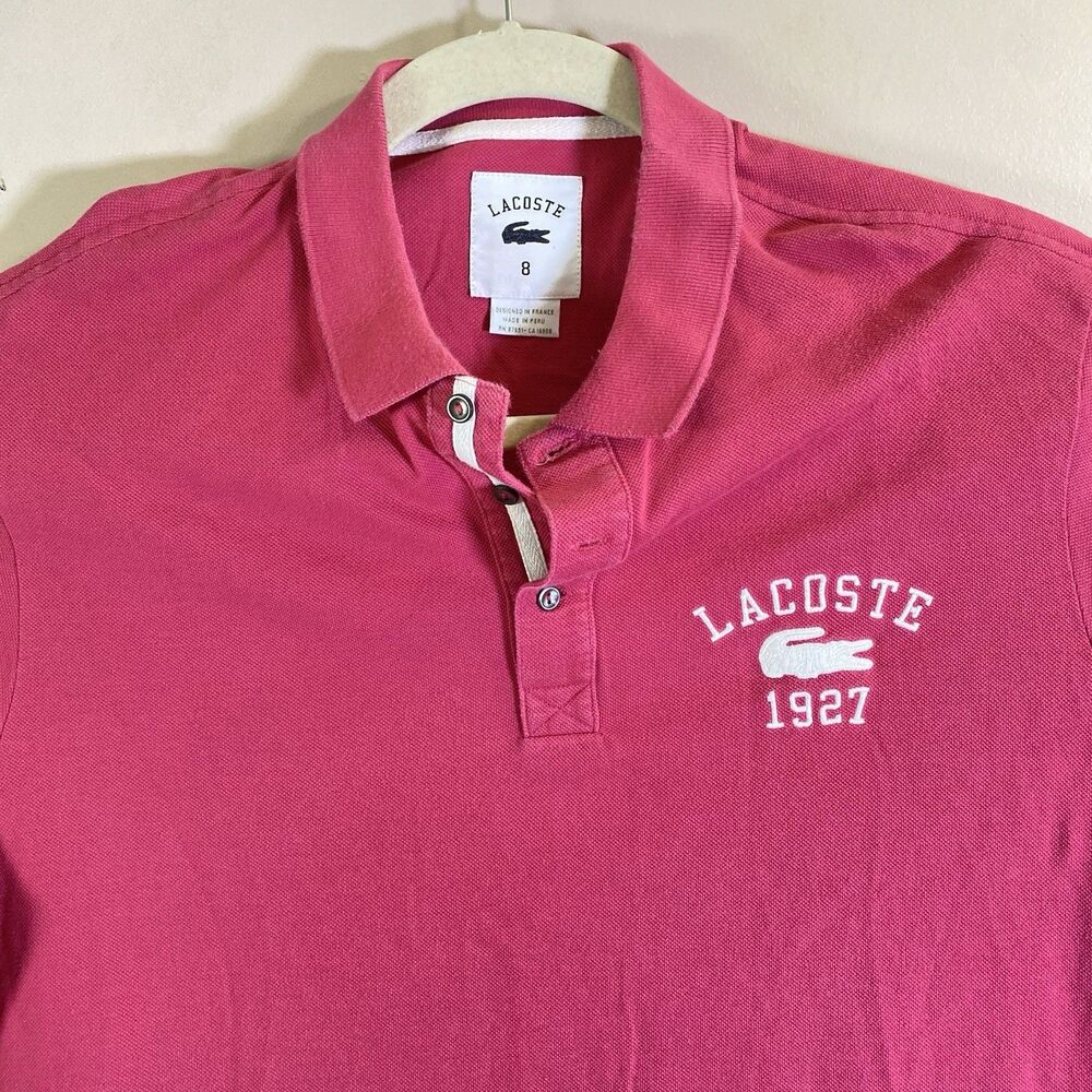 Lacoste Sport Polo Shirt Mens XL Size 8 Pink 1927 Big Croc Logo Tennis Pique